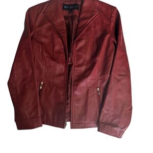 Kenneth Cole Reaction Red Leather Jacket Classic Style Size Small